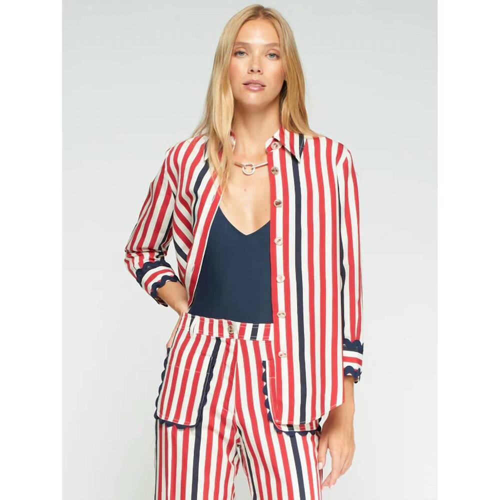 NEW VILAGALLO buttoned down striped shirt in navy red